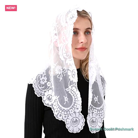 Embroidery Lace Mantilla Veil with Comb for Church Mass Bridal main image 4